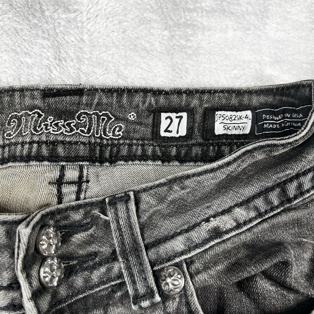 Miss Me Jeans Womens 27 Black Skinny Distressed Wing Embellished Flap Pocket - Picture 9 of 12